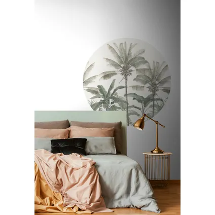 ESTAhome papier peint panoramique rond adhésif palmiers beige clair et vert grisé - Ø 140 cm 5