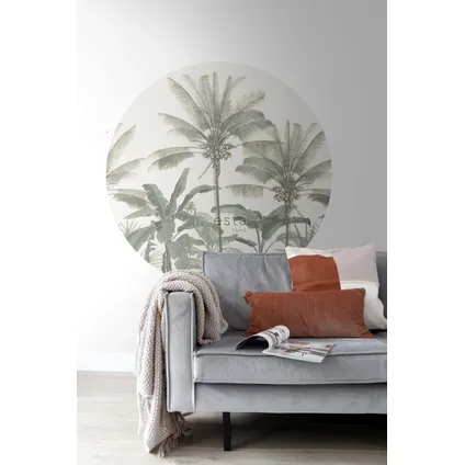 ESTAhome papier peint panoramique rond adhésif palmiers beige clair et vert grisé - Ø 140 cm 7