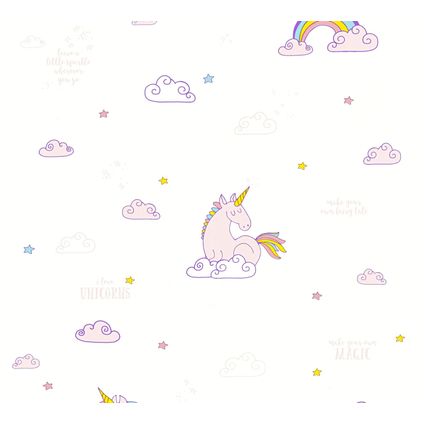 A.S. Création behangpapier unicorns wit, roze en blauw - 53 cm x 10,05 m - AS-361581