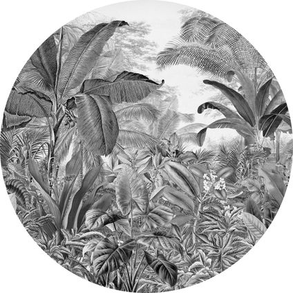 Komar papier peint panoramique rond adhésif Wild Woods noir et blanc - Ø 125 cm - 611162