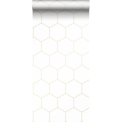ESTAhome behang hexagon wit en goud - 0,53 x 10,05 m - 139312