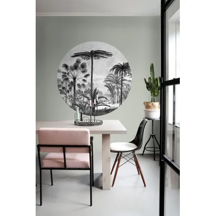 ESTAhome papier peint panoramique rond adhésif paysage tropical avec des palmiers noir et blanc 2