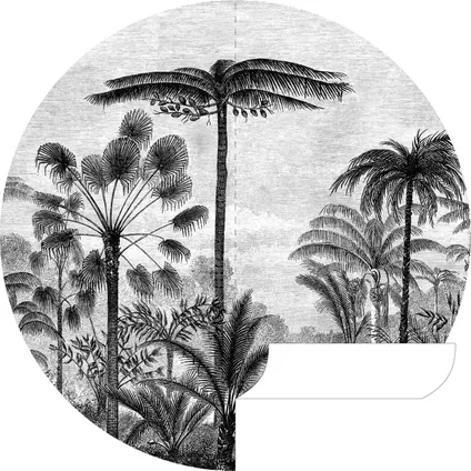 ESTAhome papier peint panoramique rond adhésif paysage tropical avec des palmiers noir et blanc 9