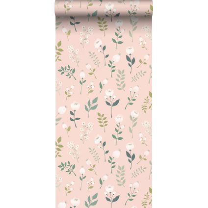 ESTAhome behang bloemen zacht roze, groen en wit - 0,53 x 10,05 m - 139340