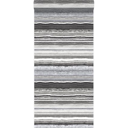 Origin Wallcoverings behangpapier gelaagd marmer steen zwart en wit - 53 cm x 10,05 m