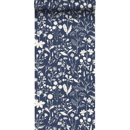 ESTAhome behangpapier veldbloemen donkerblauw - 50 x 900 cm - 139441