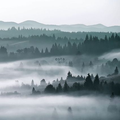 ESTAhome fotobehang mistige bergen groen - 2,79 x 2,79 m - 158910