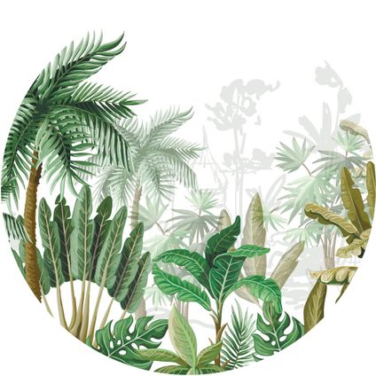 Sanders & Sanders zelfklevende behangcirkel tropische jungle bladeren jungle groen