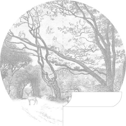 ESTAhome papier peint panoramique rond adhésif forêt avec des animaux de la forêt gris - Ø 140 cm 6
