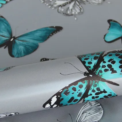 ESTAhome behangpapier vlinders zilver en turquoise - 53 cm x 10,05 m - 138510 7
