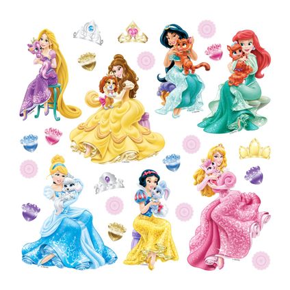 Disney sticker mural Princesses vert, rose et jaune - 30 x 30 cm - 600236