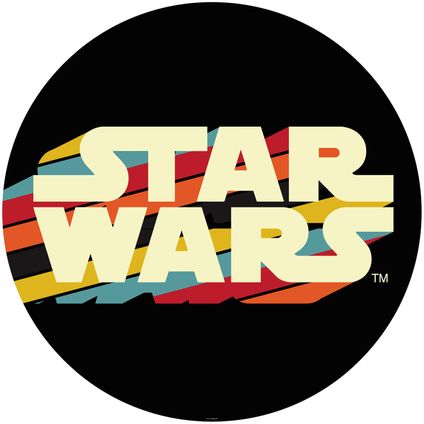 Komar papier peint panoramique rond adhésif Star Wars Typeface multicolore sur noir - Ø 128 cm
