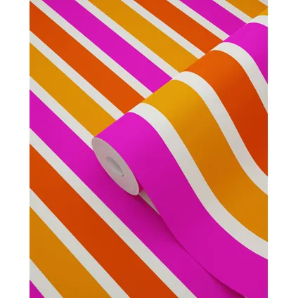 ESTAhome behangpapier strepen oranje en roze - 53 cm x 10,05 m - 116515 5