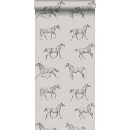 ESTAhome behang getekende paarden donker beige - 53 cm x 10,05 m - 128808