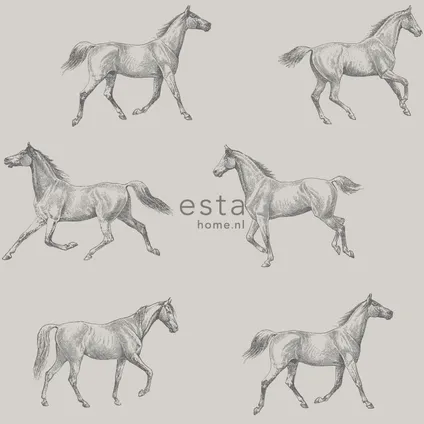 ESTAhome behang getekende paarden donker beige - 53 cm x 10,05 m - 128808 7