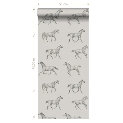 ESTAhome behang getekende paarden donker beige - 53 cm x 10,05 m - 128808 8