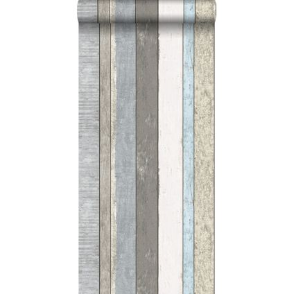 ESTAhome behang houten plankjes grijs en lichtblauw - 53 cm x 10,05 m - 138250