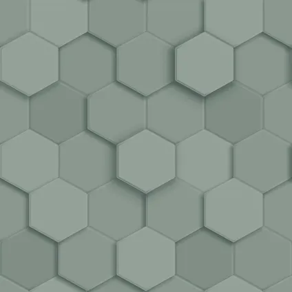 Origin Wallcoverings eco-texture vliesbehangpapier 3d hexagon motief vergrijsd groen 7