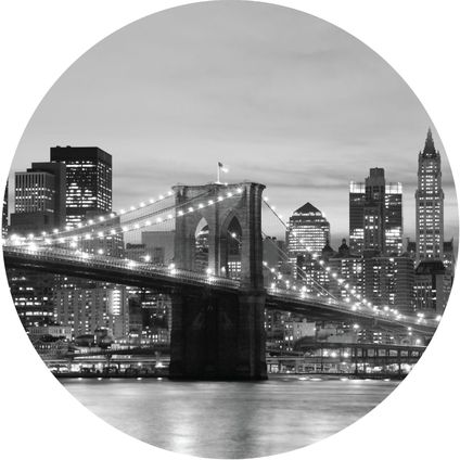 zelfklevende behangcirkel Brooklyn Bridge New york zwart, wit en grijs