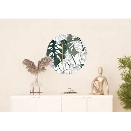 zelfklevende behangcirkel tropische jungle bladeren groen, wit en zwart 3