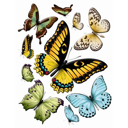 Sanders & Sanders muursticker vlinders geel, groen en blauw - 65 x 85 cm - 600284