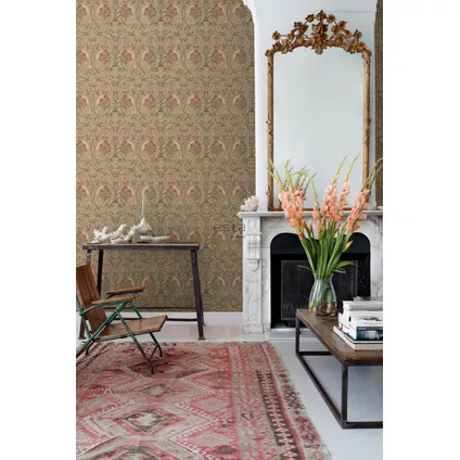 ESTAhome behang vintage bloemen in art nouveau stijl goud en terracotta roze 5