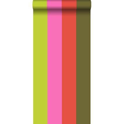 ESTAhome behangpapier strepen limegroen en roze - 53 cm x 10,05 m - 116521