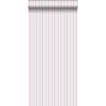 ESTAhome behangpapier strepen roze en turquoise - 53 cm x 10,05 m - 137305