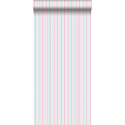 ESTAhome behangpapier strepen roze en turquoise - 53 cm x 10,05 m - 137305