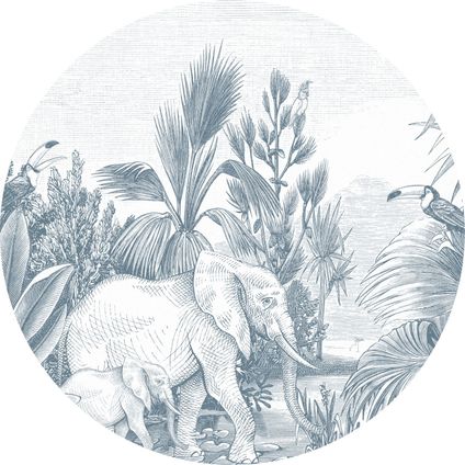 ESTAhome papier peint panoramique rond adhésif jungle bleu - Ø 70 cm - 159078