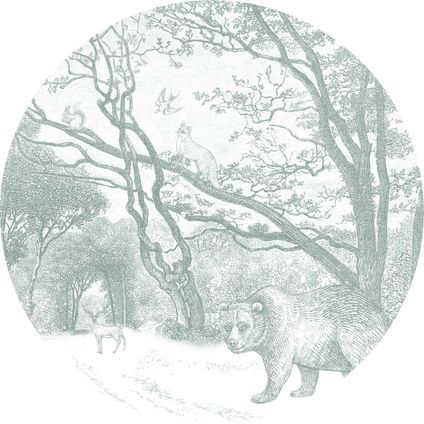 ESTAhome papier peint panoramique rond adhésif forêt avec des animaux de la forêt vert - Ø 140 cm