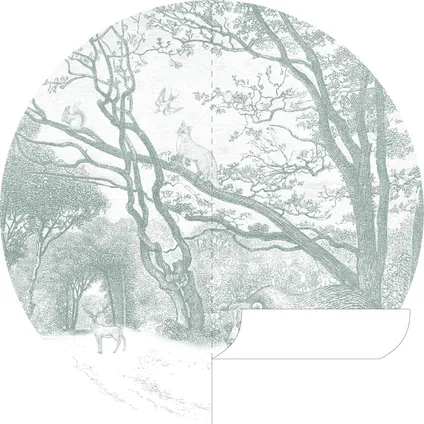 ESTAhome papier peint panoramique rond adhésif forêt avec des animaux de la forêt vert - Ø 140 cm 5