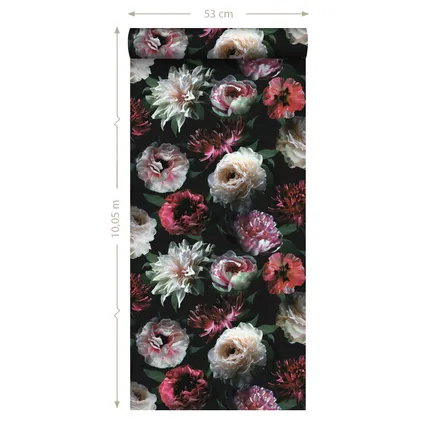 ESTAhome behangpapier bloemen roze, zwart en donkergroen - 0,53 x 10,05 m - 139168 8