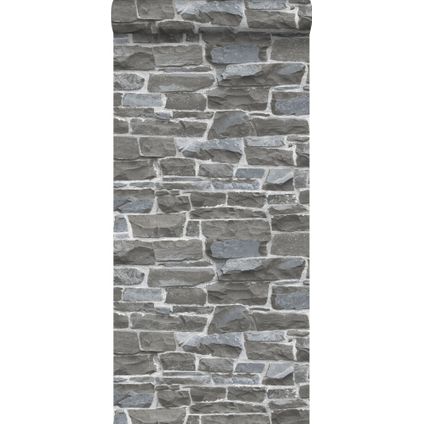 ESTAhome behangpapier stenen muur donkergrijs - 53 cm x 10,05 m - 138521