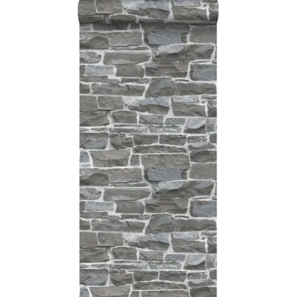ESTAhome behangpapier stenen muur donkergrijs - 53 cm x 10,05 m - 138521