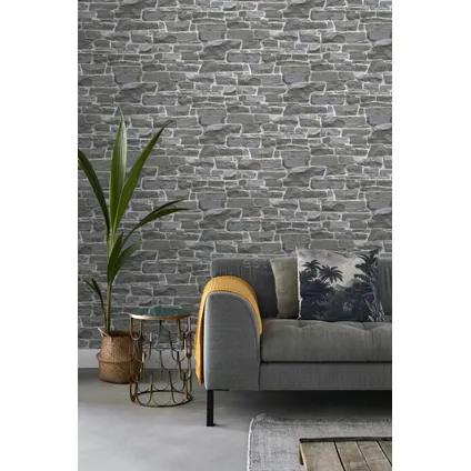 ESTAhome behangpapier stenen muur donkergrijs - 53 cm x 10,05 m - 138521 2