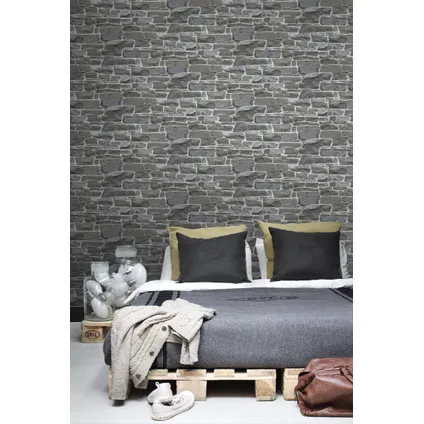 ESTAhome behangpapier stenen muur donkergrijs - 53 cm x 10,05 m - 138521 4