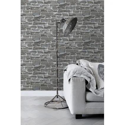 ESTAhome behangpapier stenen muur donkergrijs - 53 cm x 10,05 m - 138521 6
