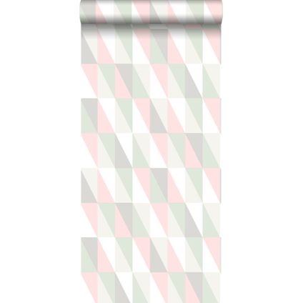 ESTAhome behangpapier grafische driehoeken licht roze en mintgroen - 53 cm x 10,05 m
