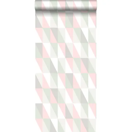 ESTAhome behang grafische driehoeken licht roze en mintgroen - 53 cm x 10,05 m