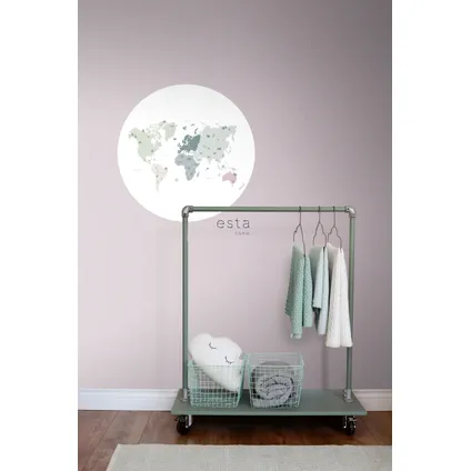 ESTAhome zelfklevende behangcirkel wereldkaart voor kinderen mintgroen, grijs en roze 3
