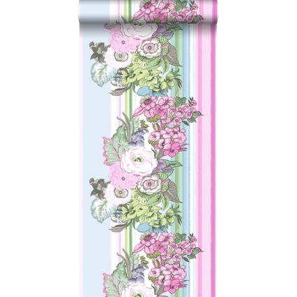 ESTAhome behangpapier vintage bloemen licht roze en turquoise - 53 cm x 10,05 m