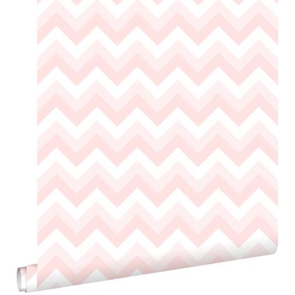 ESTAhome behangpapier zigzag motief zacht roze en wit - 53 cm x 10,05 m - 128857