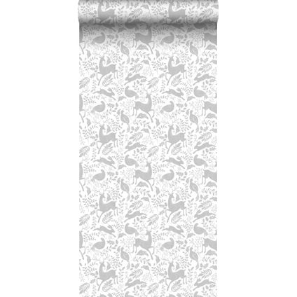 ESTAhome behangpapier bos met bosdieren grijs - 50 x 900 cm - 139529