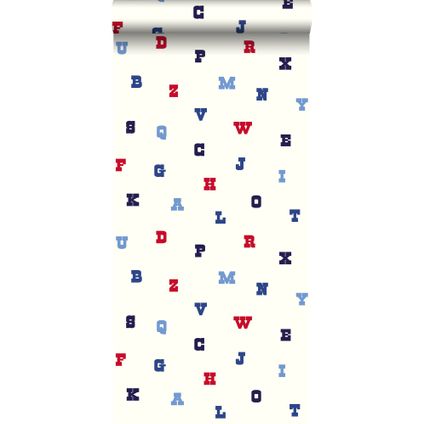 ESTAhome behangpapier alfabet rood, wit en blauw - 53 cm x 10,05 m - 137326