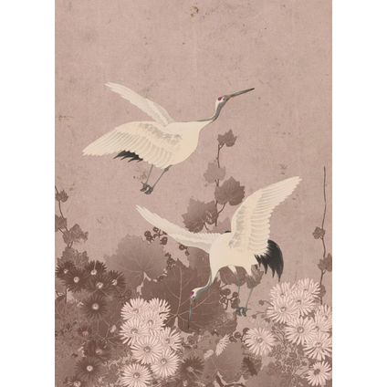 ESTAhome fotobehangpapier kraanvogels grijs roze - 2 x 2,79 m - 158946