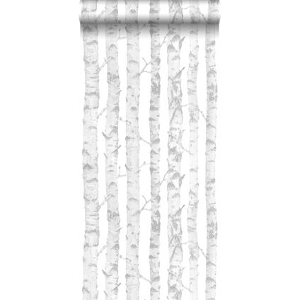 ESTAhome behangpapier berken boomstammen zilver en wit - 53 cm x 10,05 m - 138944