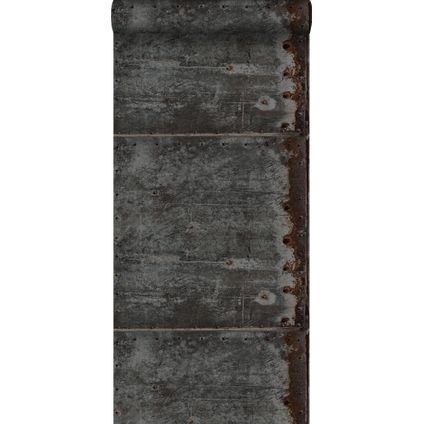 ESTAhome behangpapier metalen platen zwart en roest bruin - 53 cm x 10,05 m - 138222