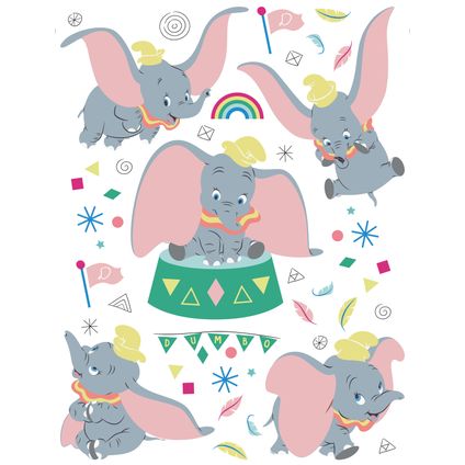 Disney sticker mural Dumbo gris, rose clair et vert - 65 x 85 cm - 600172