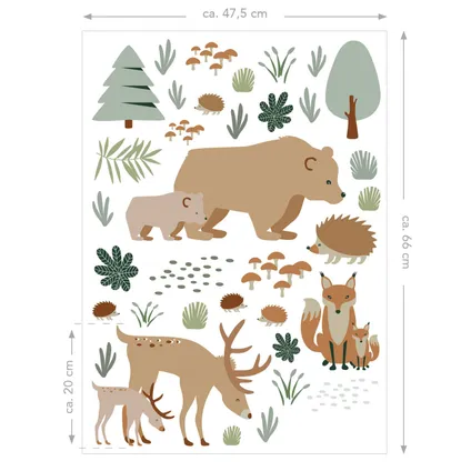 ESTAhome sticker mural forêt avec des animaux de la forêt beige et vert menthe - 47,5 cm x 66 cm 8